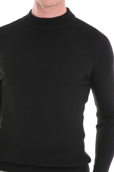 Siyah Slim Fit Fitilli Yarım Balıkçı Yaka Yünlü Kazak - 5