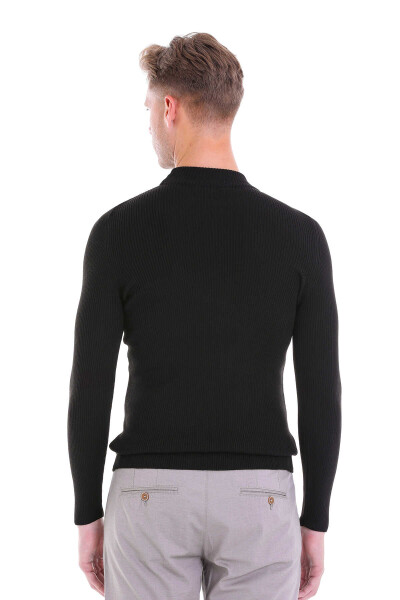Siyah Slim Fit Fitilli Yarım Balıkçı Yaka Yünlü Kazak - 6
