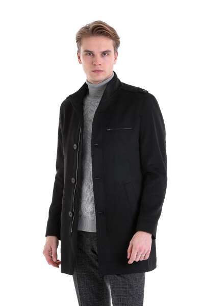 Siyah Slim Fit Hakim Yaka Palto - 2