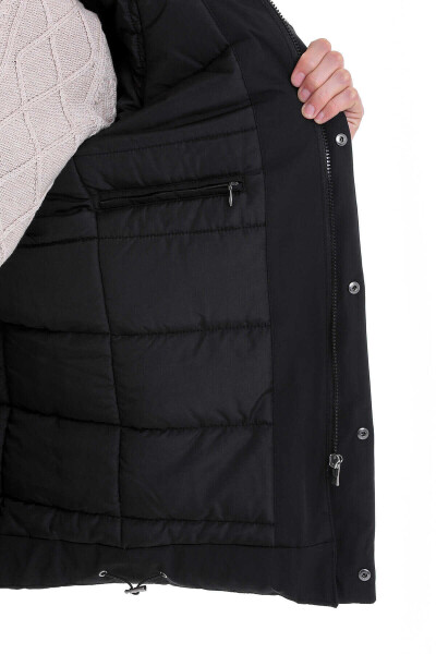 Siyah Hakim Yaka Kapüşonlu Kaban - 6