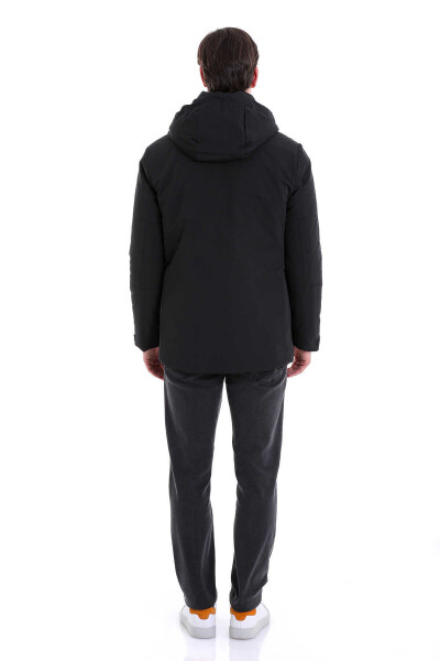 Siyah Hakim Yaka Kapüşonlu Kaban - 7