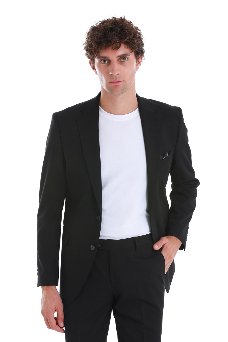Siyah Slim Fit Mono Yaka Klasik Takım Elbise - Hatemoğlu (1)