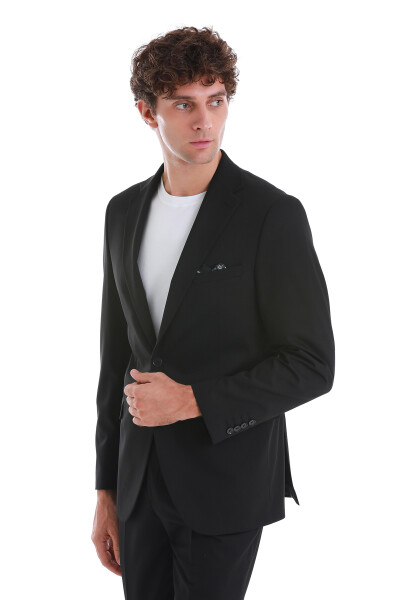 Siyah Slim Fit Mono Yaka Klasik Takım Elbise - 3