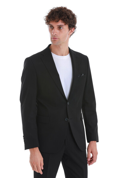 Siyah Slim Fit Mono Yaka Klasik Takım Elbise - 4