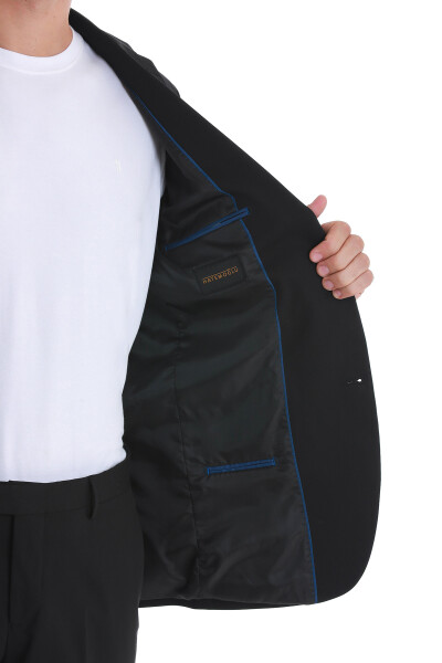 Siyah Slim Fit Mono Yaka Klasik Takım Elbise - 6