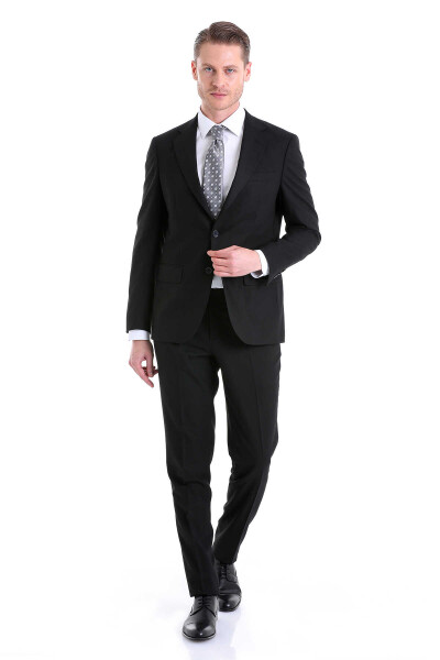 Siyah Slim Fit Mono Yaka Klasik Takım Elbise - 1