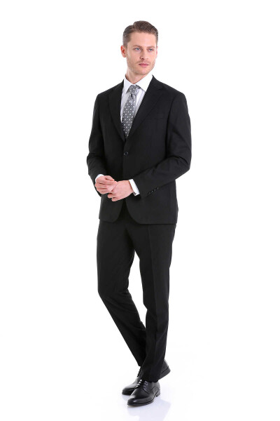 Siyah Slim Fit Mono Yaka Klasik Takım Elbise - 2