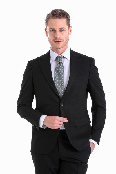 Siyah Slim Fit Mono Yaka Klasik Takım Elbise - 3