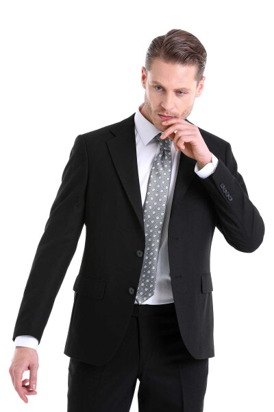 Siyah Slim Fit Mono Yaka Klasik Takım Elbise - 4
