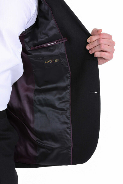 Siyah Slim Fit Mono Yaka Klasik Takım Elbise - 6