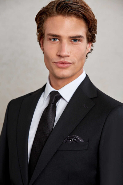 Siyah Slim Fit Mono Yaka Klasik Takım Elbise - 7