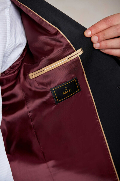 Siyah Slim Fit Mono Yaka Klasik Takım Elbise - 10