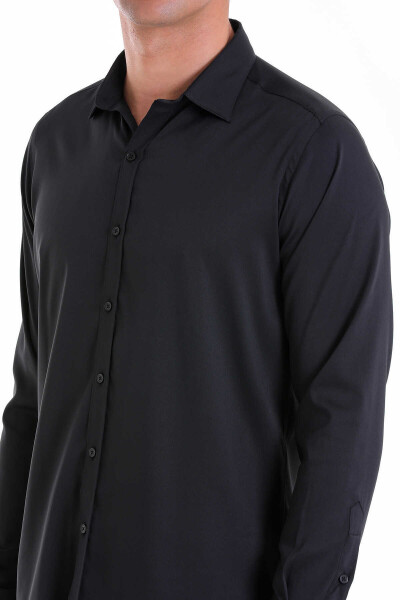 Siyah Slim Fit Slim Yaka Uzun Kollu Casual Travel Gömlek - 10
