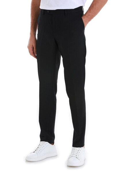 Siyah Slim Fit Yandan Cepli Kumaş Pantolon - 4