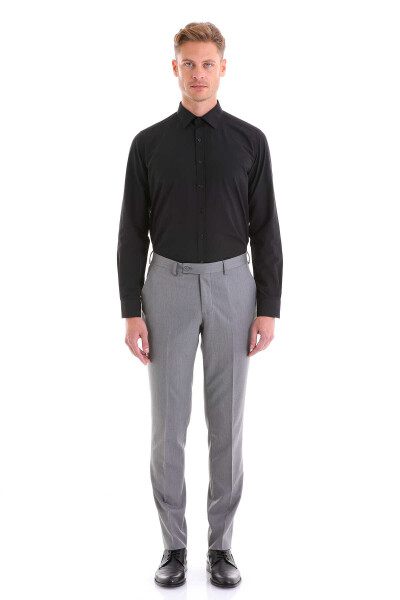 Siyah Slim Fit Pamuklu Slim Yaka Uzun Kollu Klasik Gömlek - 4