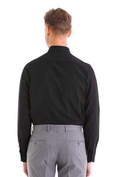 Siyah Slim Fit Pamuklu Slim Yaka Uzun Kollu Klasik Gömlek - 6
