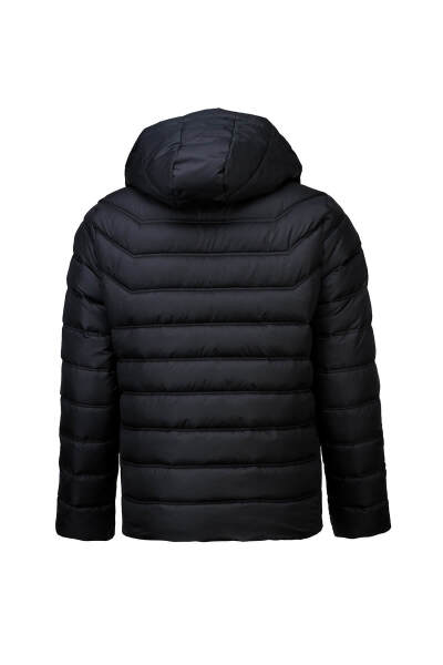 Siyah Slim Fit Hakim Yaka Kapüşonlu Şişme Mont - 3