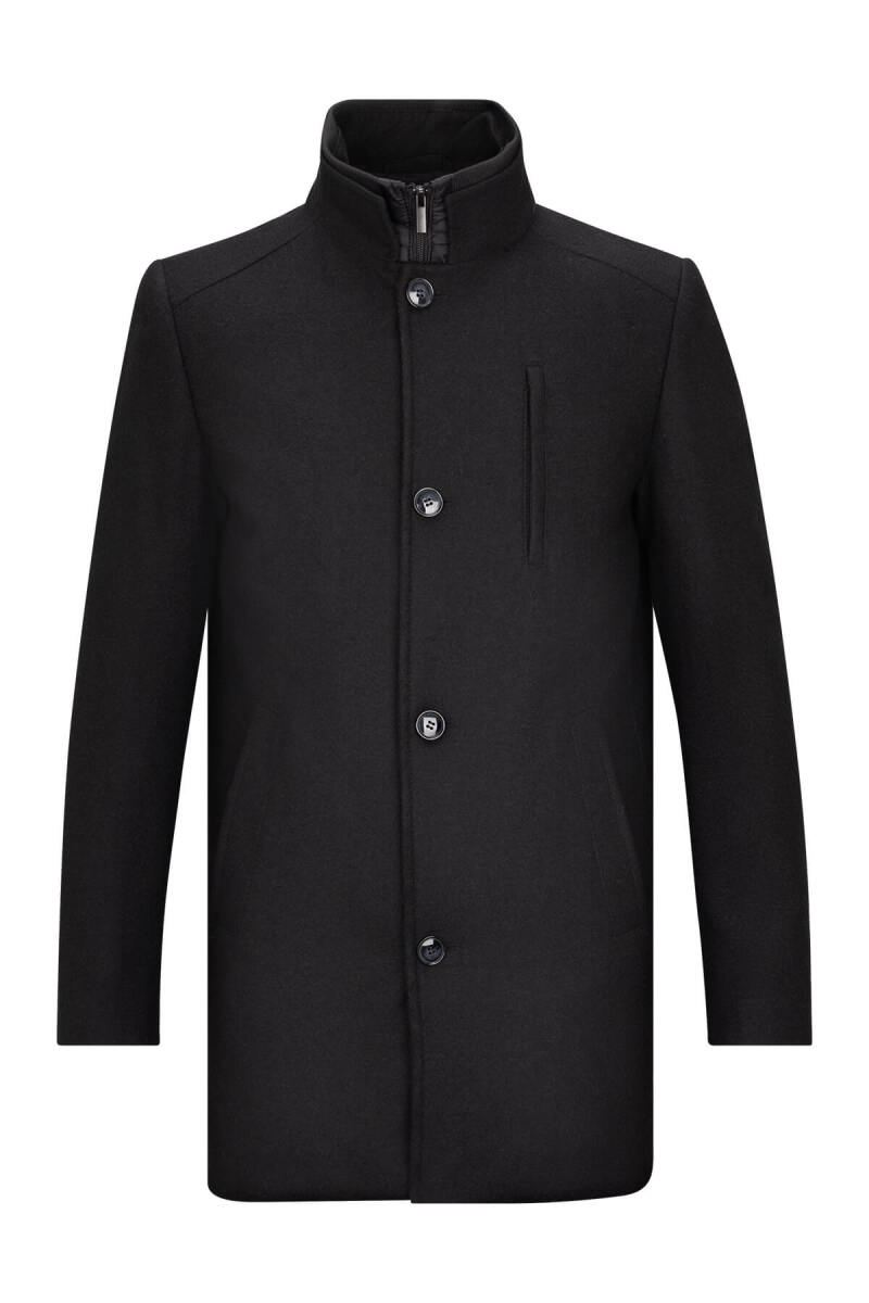 Siyah Slim Fit Hakim Yaka Yünlü Kaşe Palto - Saykı