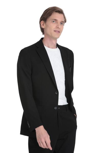 Siyah Slim Fit Mono Yaka Casual Takım Elbise - 3