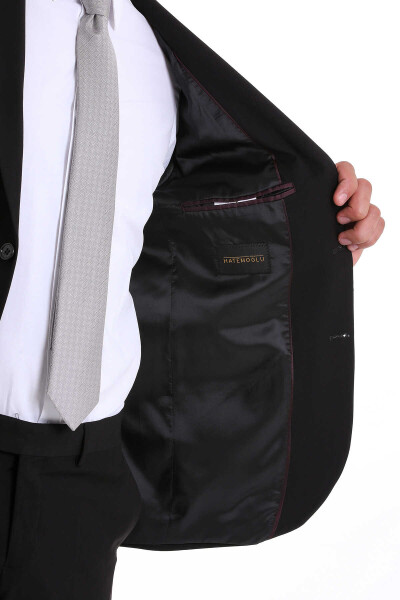 Siyah Slim Fit Mono Yaka Klasik Takım Elbise - 7