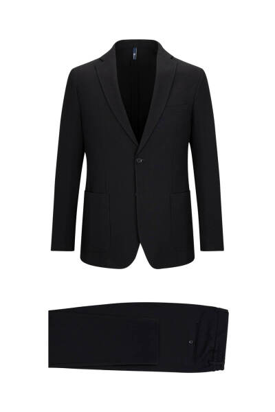 Siyah Slim Fit Mono Yaka Takım Elbise 