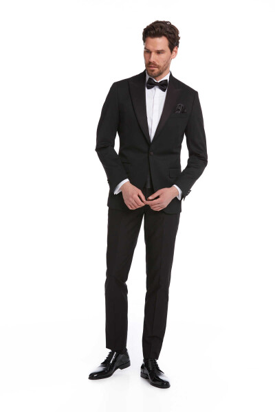 Siyah Slim Fit Sivri Yaka Klasik Smokin Damatlık - 4