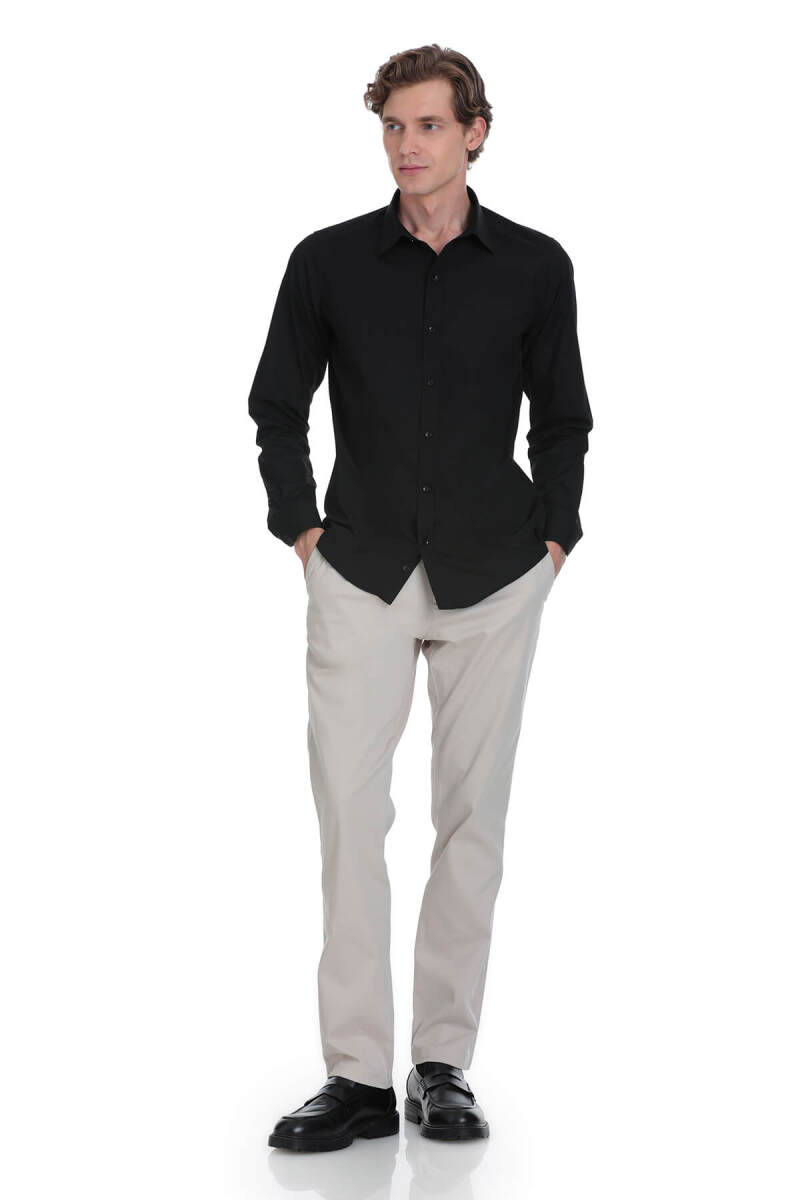Siyah Slim Fit Slim Yaka Pamuklu Uzun Kollu Gömlek - Hatemoğlu (1)