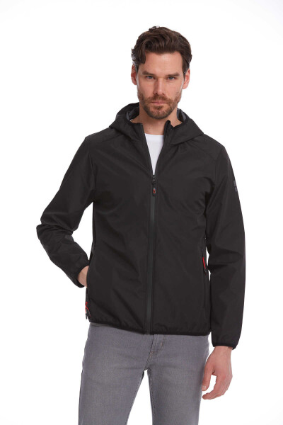 Siyah Slim Fit Kapüşonlu Mevsimlik Mont - 1