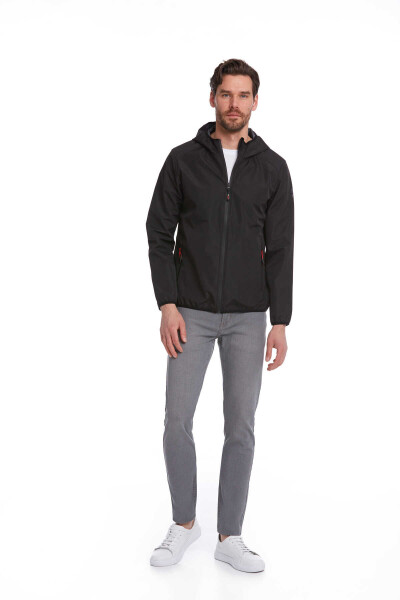 Siyah Slim Fit Kapüşonlu Mevsimlik Mont - 5