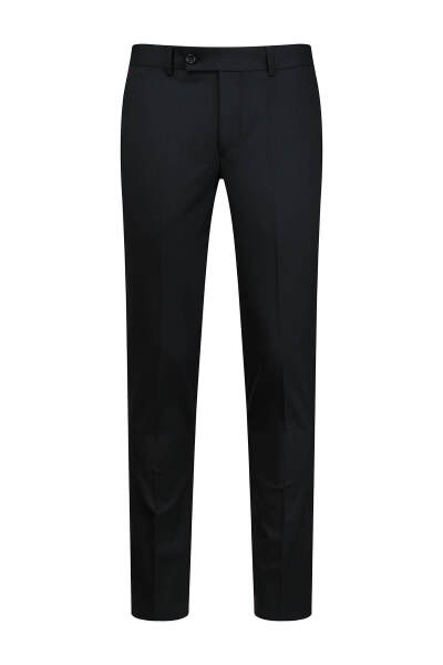 Siyah Slim Fit Yandan Cep Yünlü Kumaş Pantolon - 1
