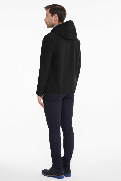 Siyah Slim Fit Düz Kapüşonlu Polar Mont - 3