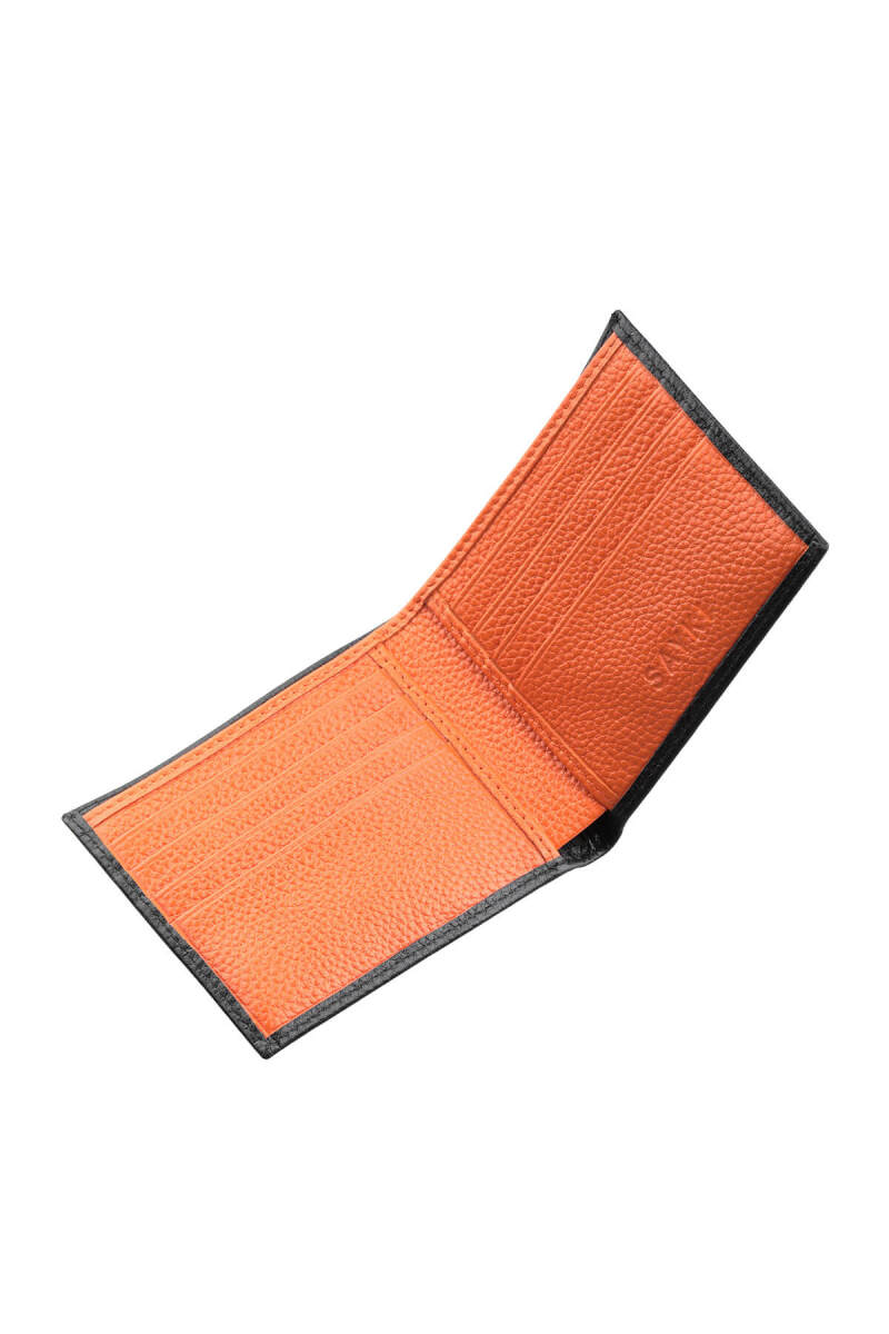 Siyah - Turuncu Floter 100% Hakiki Deri Cüzdan - Saykı (1)