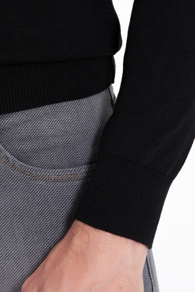 Siyah Regular Fit Yarım Balıkçı Yaka Pamuklu Triko Kazak - 18