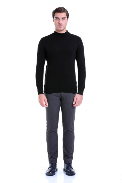 Siyah Regular Fit Düz Yarım Balıkçı Yaka Triko Kazak - 3