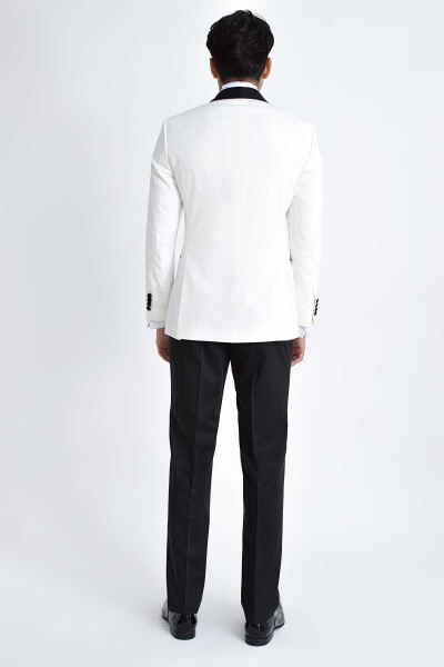 Beyaz Şal Yaka Slim Fit Damatlık - 4