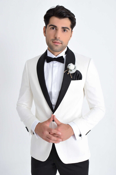 Beyaz Şal Yaka Slim Fit Damatlık - 3
