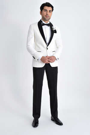 Beyaz Şal Yaka Slim Fit Damatlık - 5