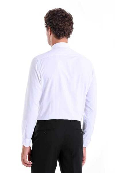 Beyaz Slim Fit Pamuklu Slim Yaka Uzun Kollu Klasik Gömlek - 6