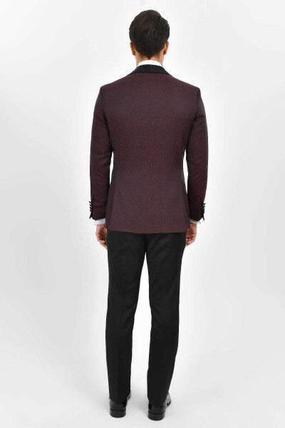 Bordo Slim Fit Şal Yaka Desenli Damatlık - 5