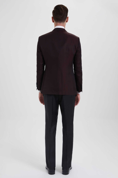 Bordo Slim Fit Sivri Yaka Yelekli Damatlık - 4