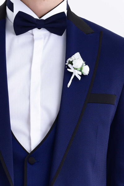 Lacivert Slim Fit Sivri Yaka Yelekli Damatlık - 5