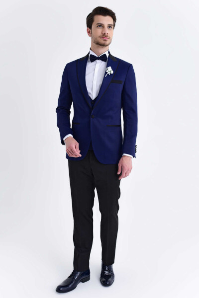 Lacivert Slim Fit Sivri Yaka Yelekli Damatlık - 2