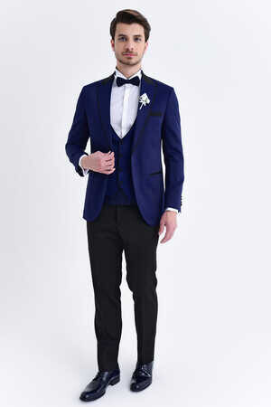 Lacivert Slim Fit Sivri Yaka Yelekli Damatlık - 6