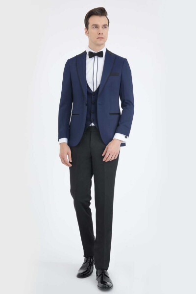 Lacivert Slim Fit Sivri Yaka Yelekli Damatlık - 1