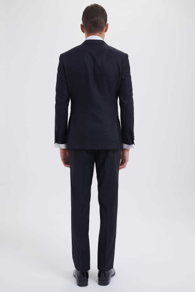 Lacivert Slim Fit Sivri Yaka Desenli Damatlık - 4