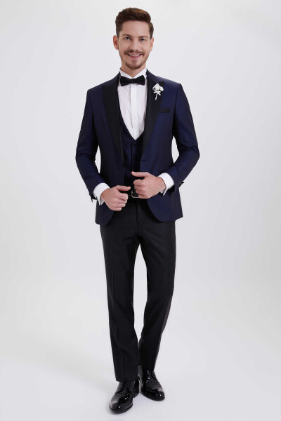 Slim Fit Lacivert Damatlık /Smokin - 1