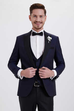 Slim Fit Lacivert Damatlık /Smokin - 5