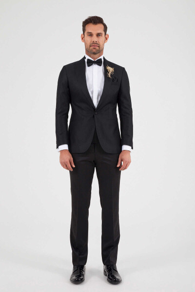 Slim Fit Siyah Damatlık /Smokin - 2