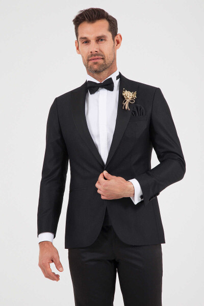 Slim Fit Siyah Damatlık /Smokin - 3