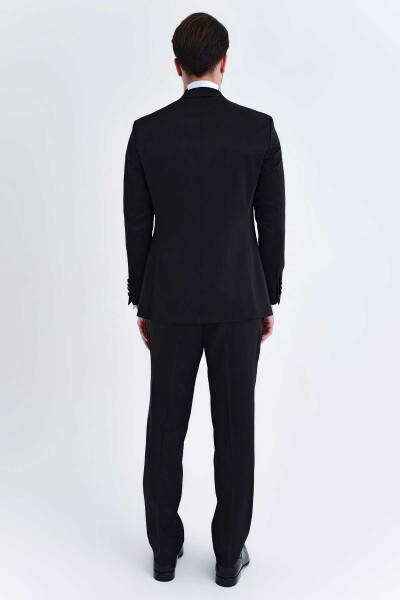 Siyah Slim Fit Sivri Yaka Yelekli Damatlık - 4